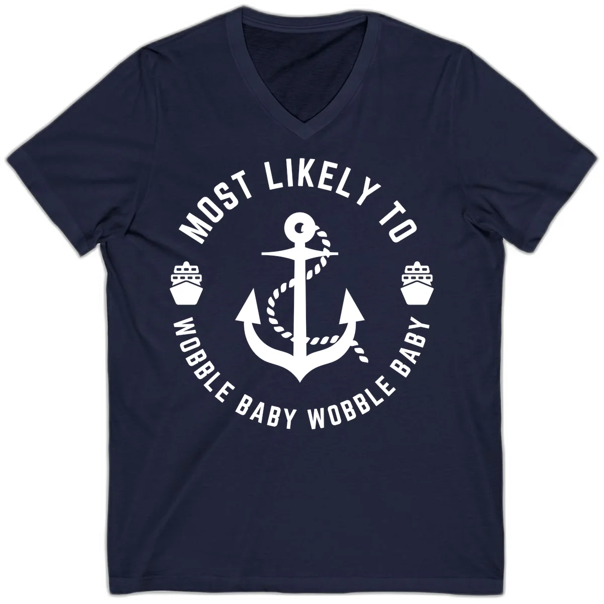 Most Likely To Wobble Baby Wobble V-Neck in Navy