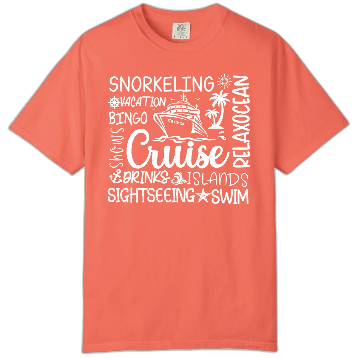 Cruise Word Cloud Vacation Comfort Color in Bright Salmon