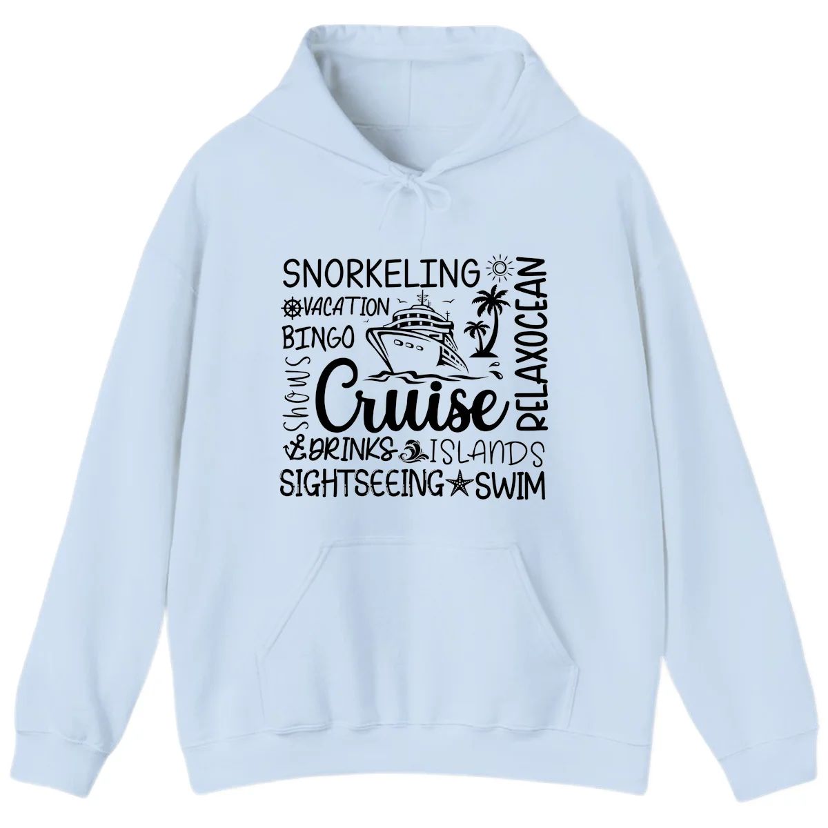 Cruise Word Cloud Vacation Hoodie in Light Blue