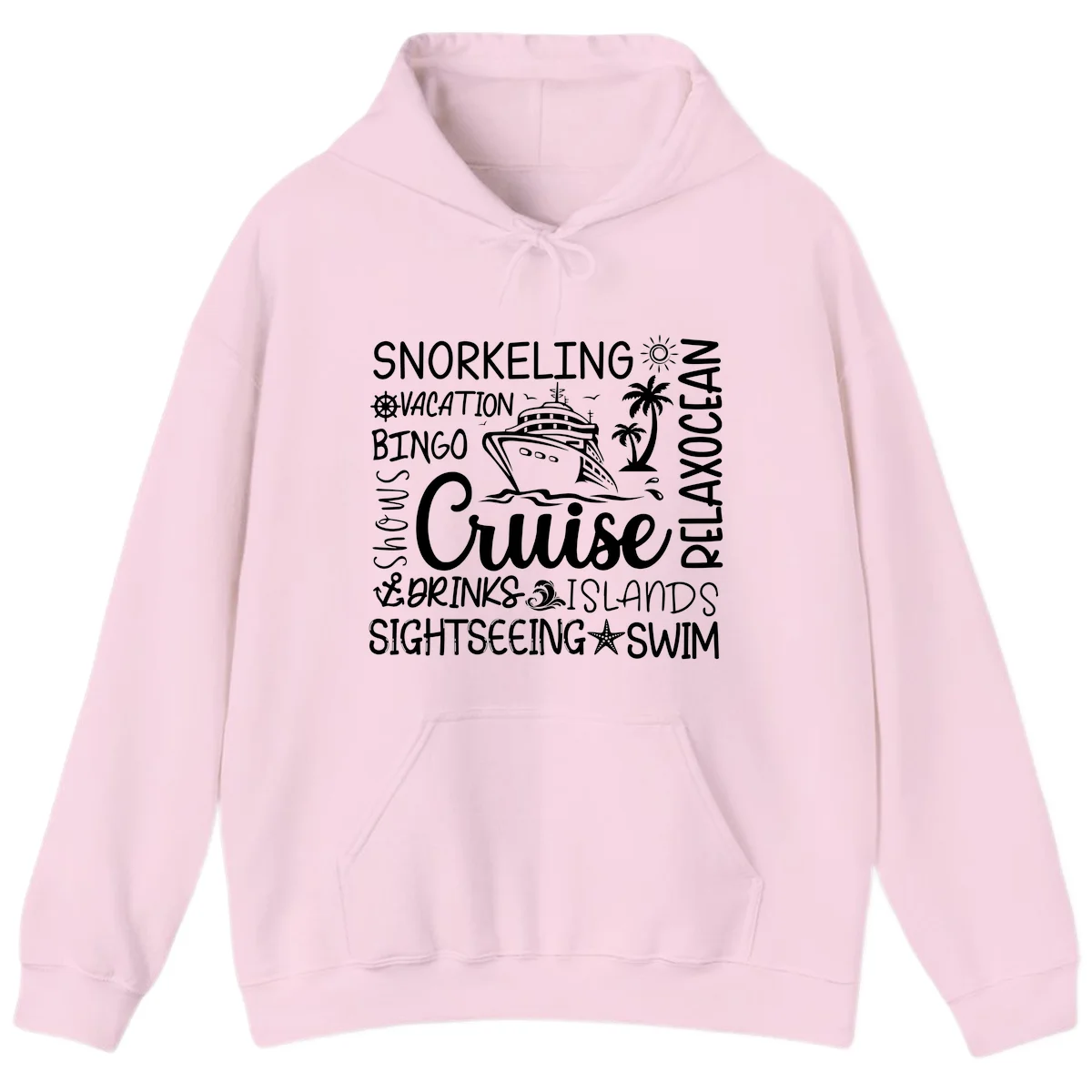 Cruise Word Cloud Vacation Hoodie in Light Pink