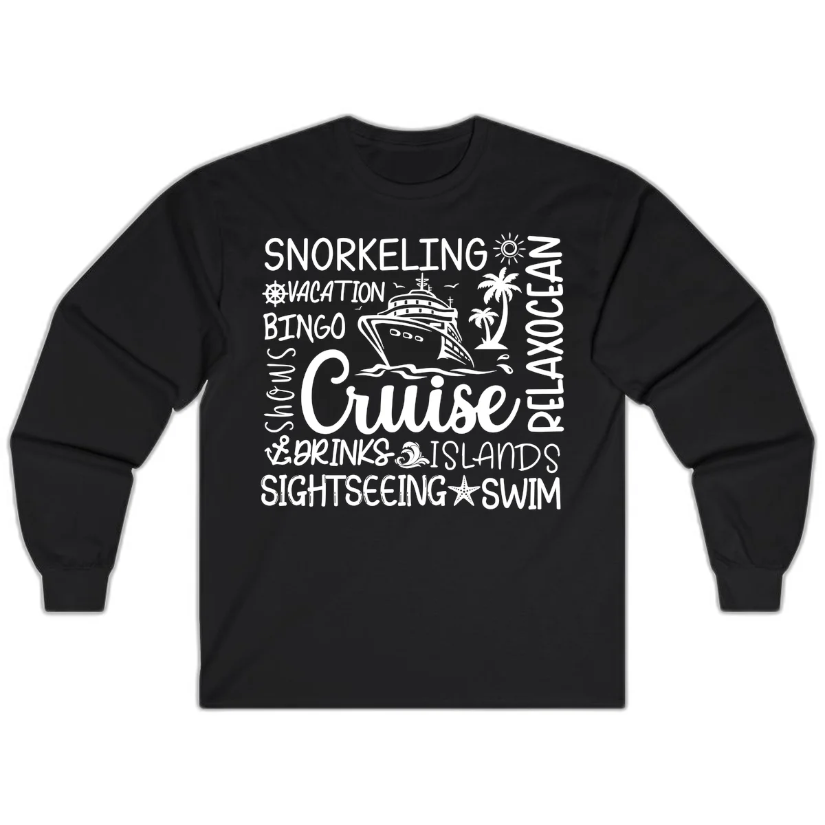 Cruise Word Cloud Vacation Long Sleeve in Black