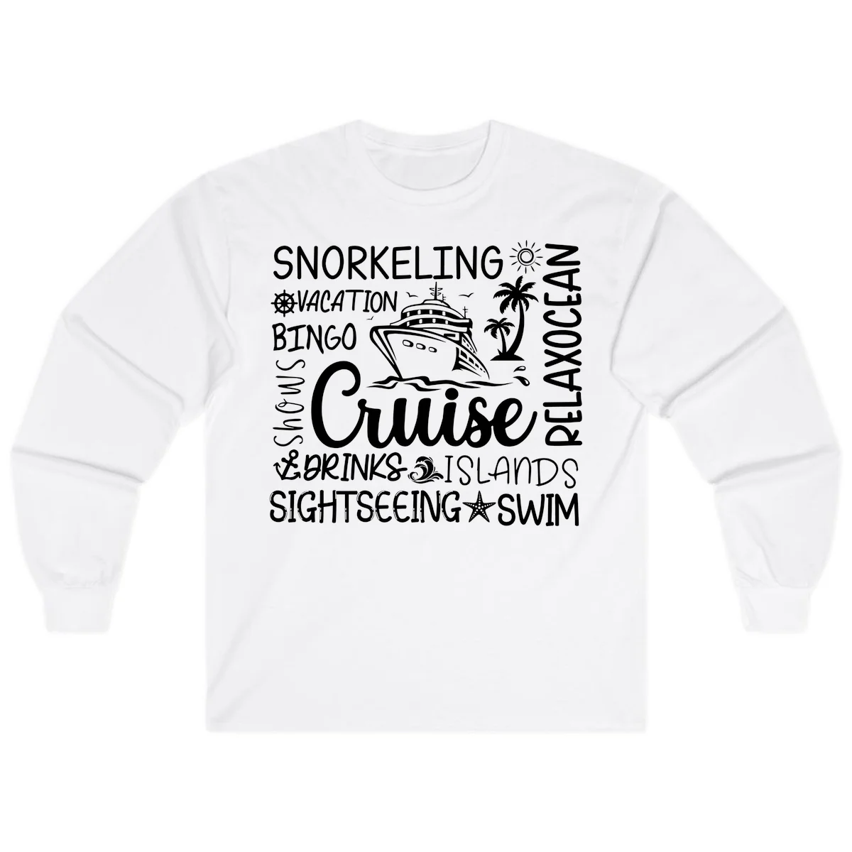 Cruise Word Cloud Vacation Long Sleeve in White