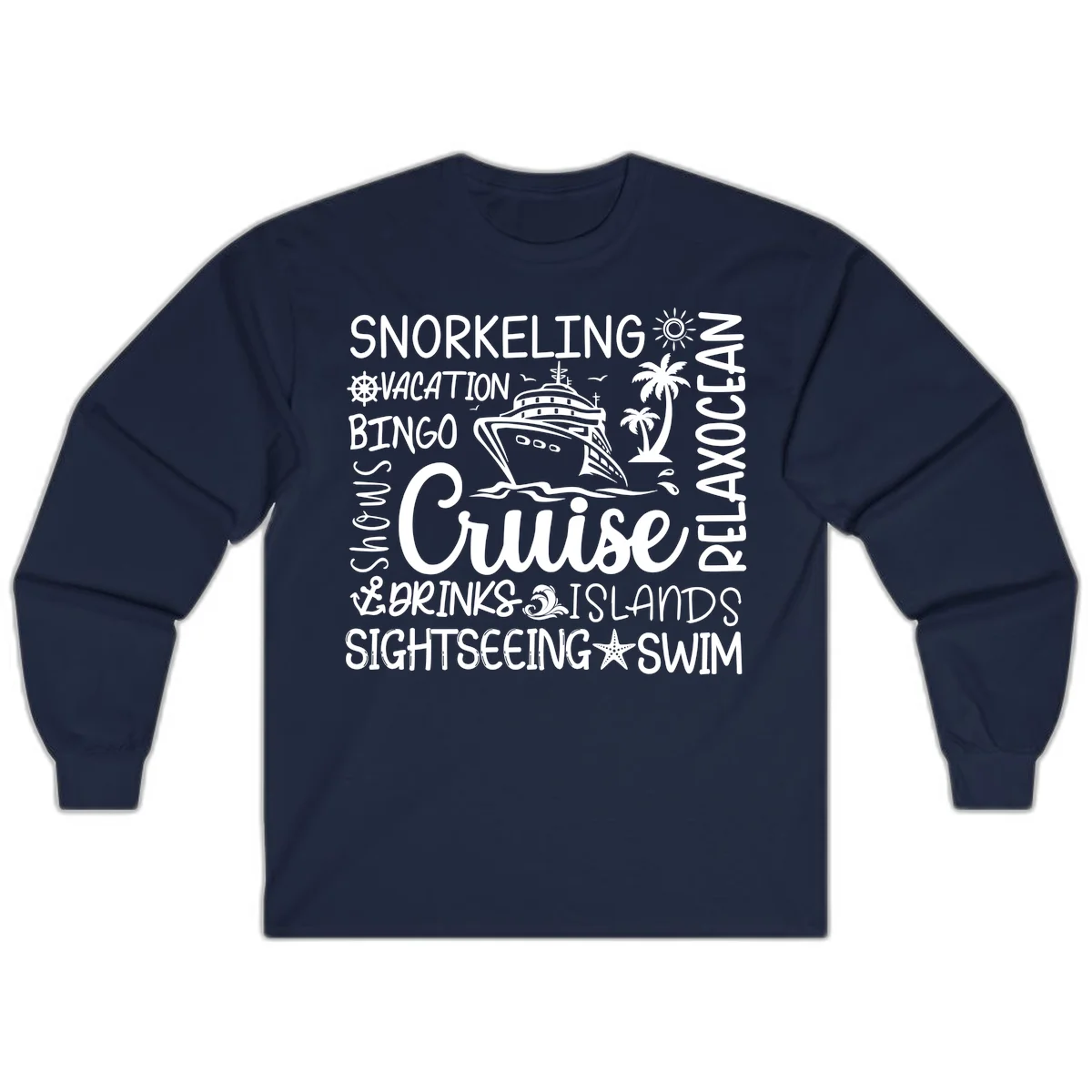 Cruise Word Cloud Vacation Long Sleeve in Navy