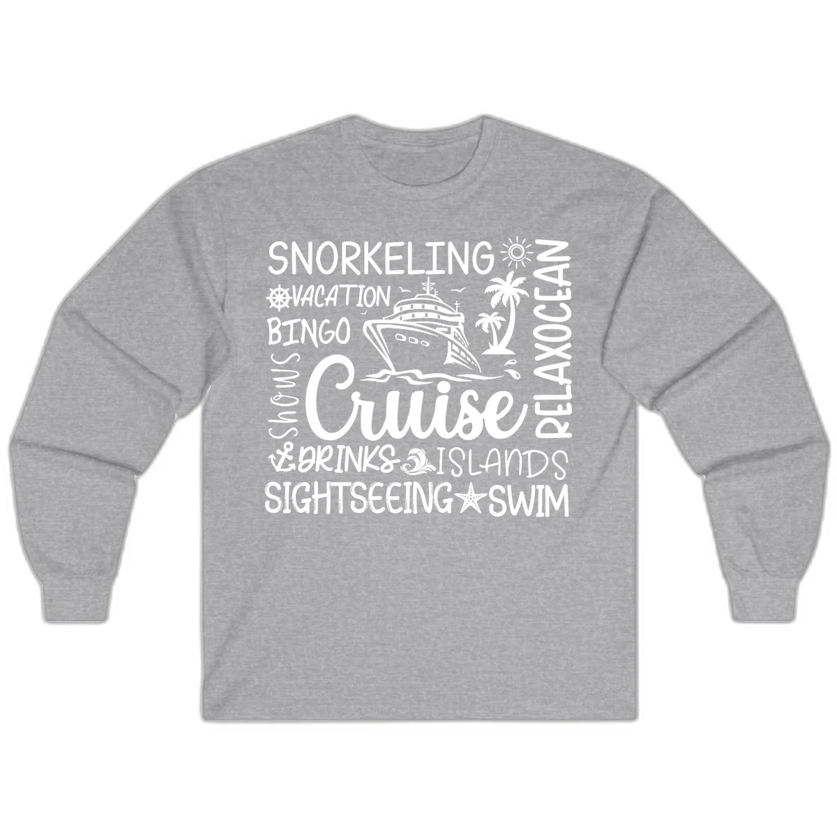 Cruise Word Cloud Vacation Long Sleeve in Sport Grey