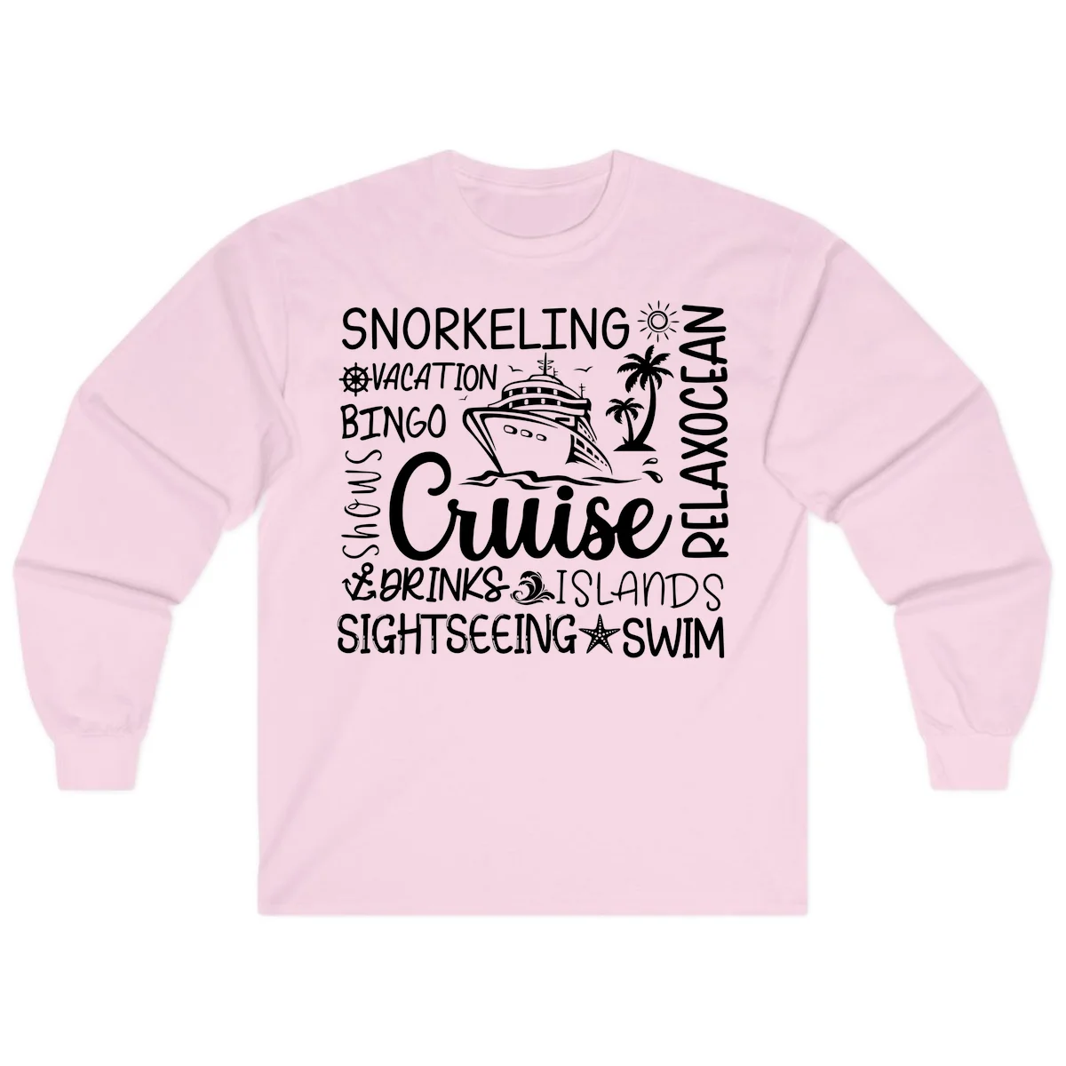 Cruise Word Cloud Vacation Long Sleeve in Light Pink