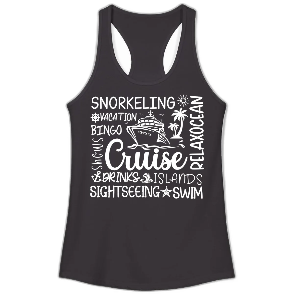 Cruise Word Cloud Vacation Ladies Tank in Black
