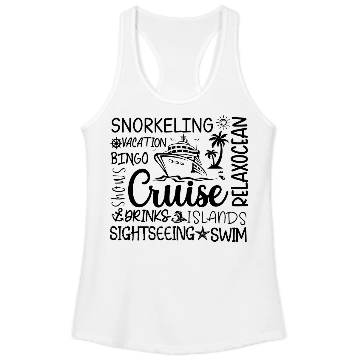 Cruise Word Cloud Vacation Ladies Tank in White