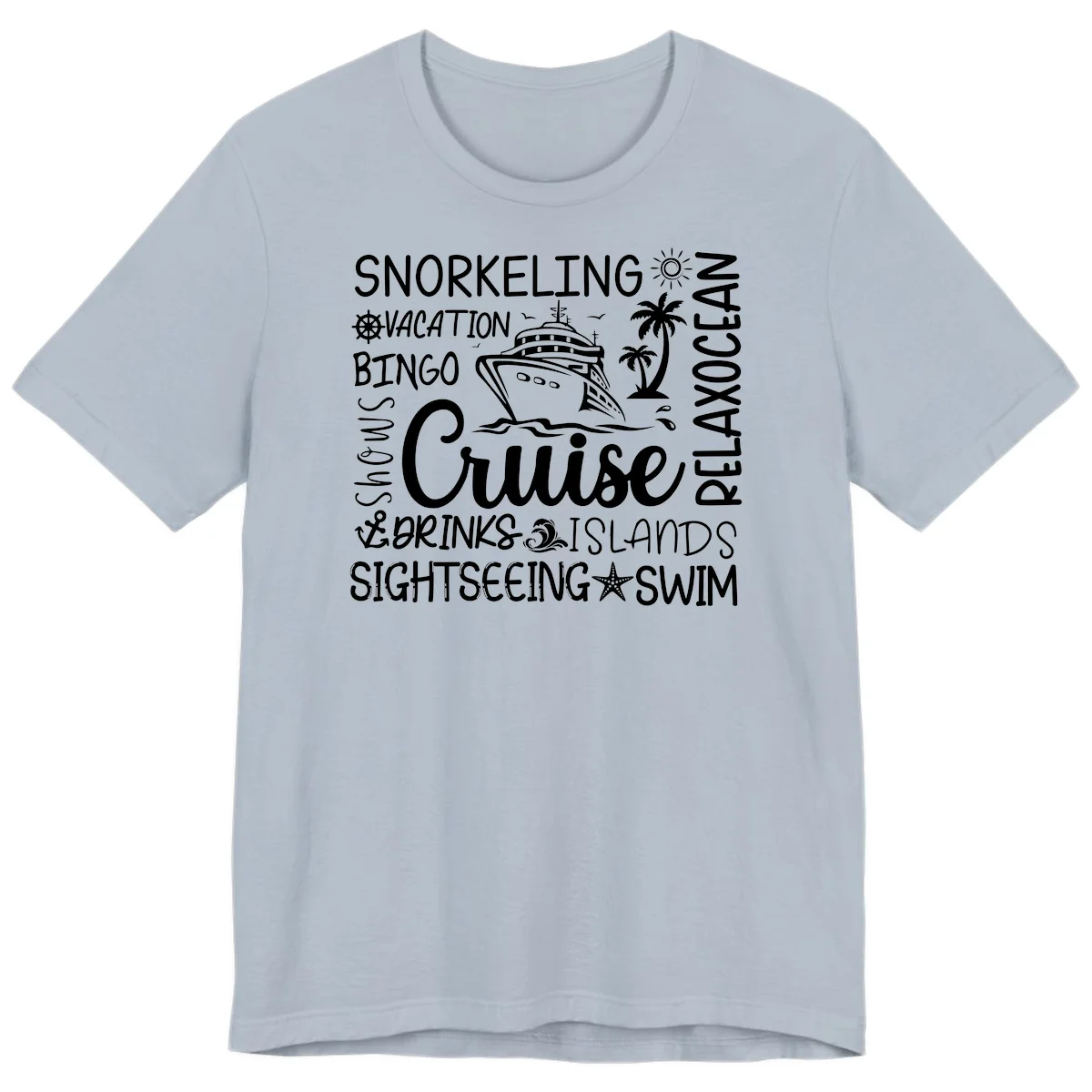 Cruise Word Cloud Vacation Premium T-Shirt in Light Blue