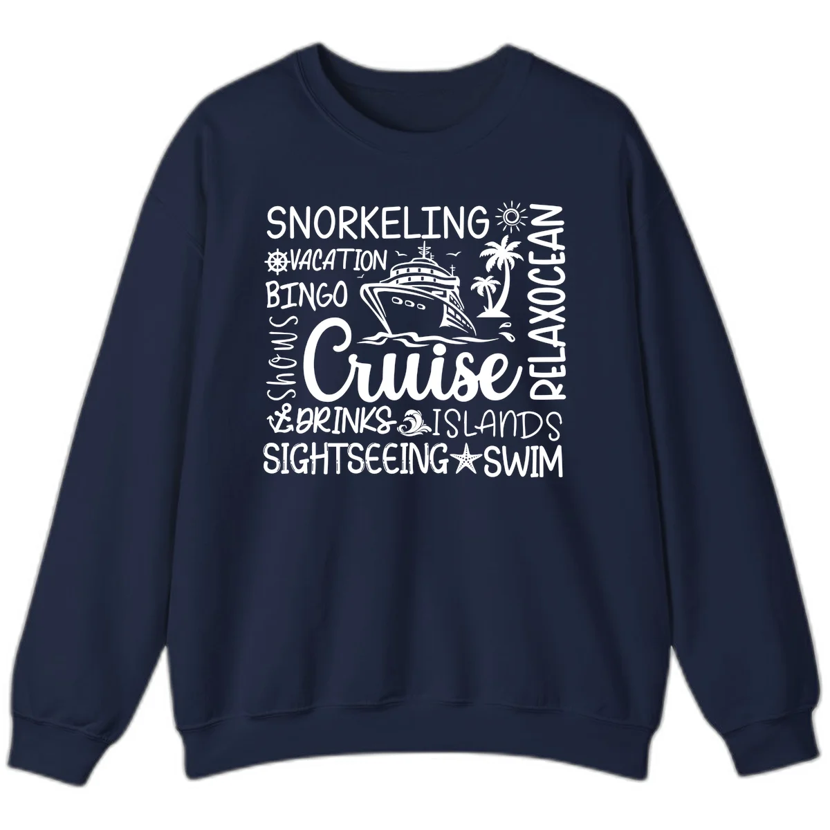 Cruise Word Cloud Vacation Sweatshirt in Navy