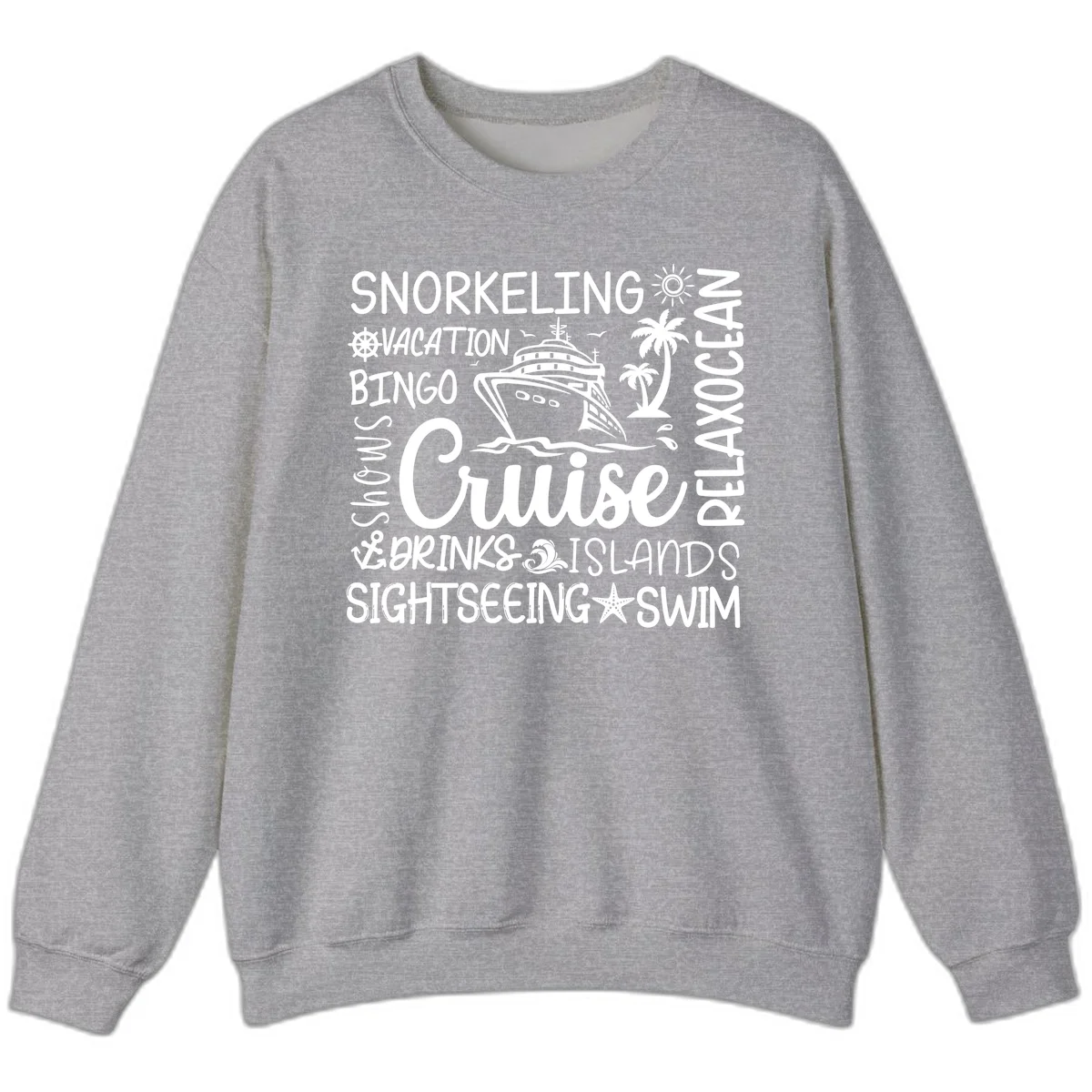 Cruise Word Cloud Vacation Sweatshirt in Sport Grey