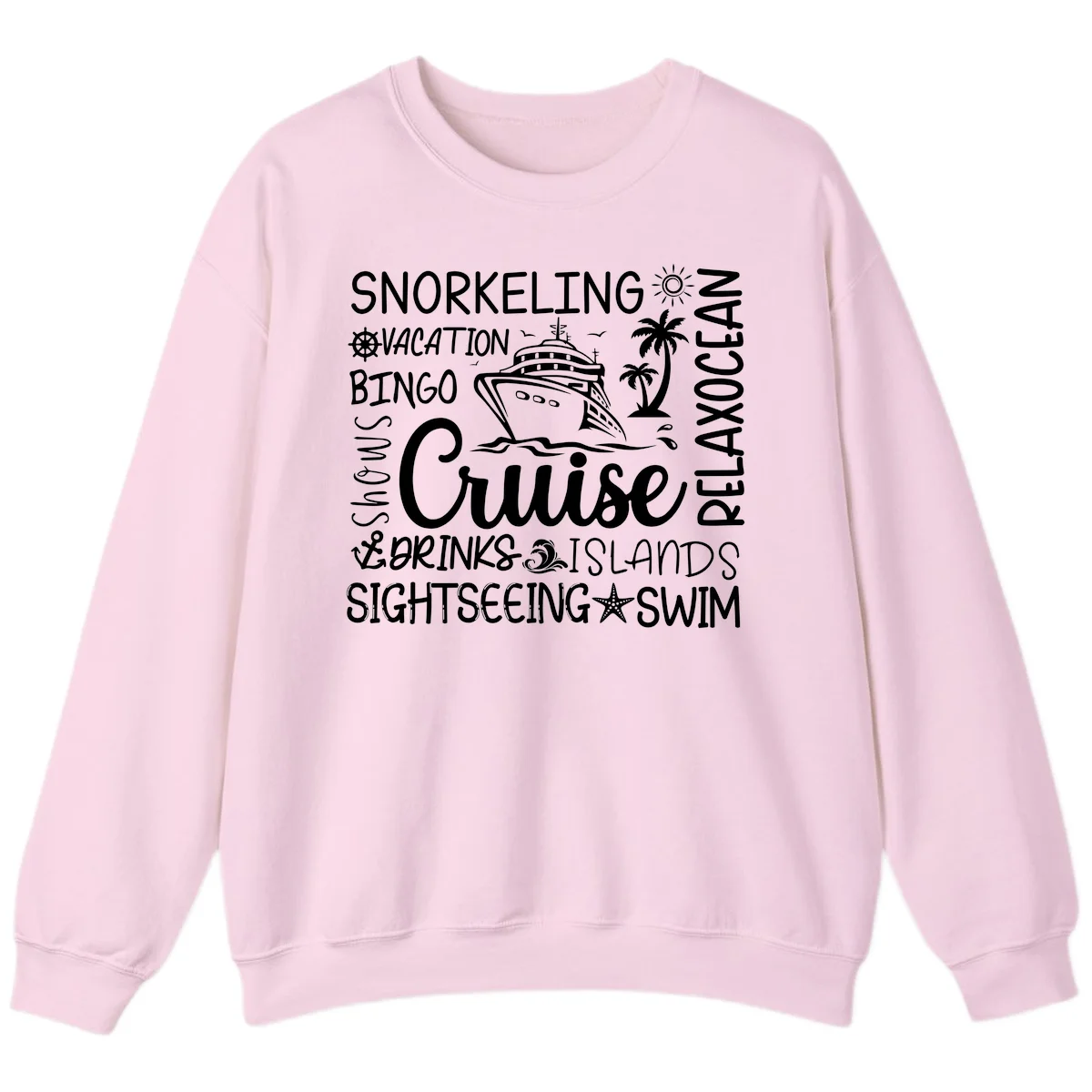 Cruise Word Cloud Vacation Sweatshirt in Light Pink