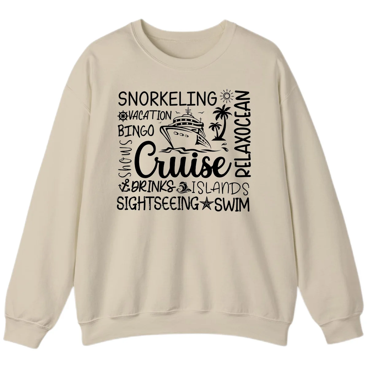 Cruise Word Cloud Vacation Sweatshirt in Sand