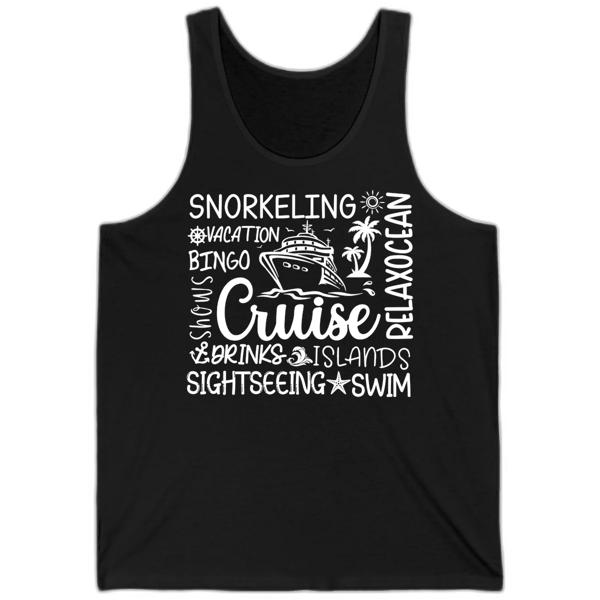 Cruise Word Cloud Vacation Tank in Black