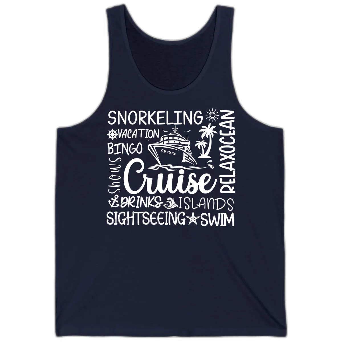 Cruise Word Cloud Vacation Tank in Navy