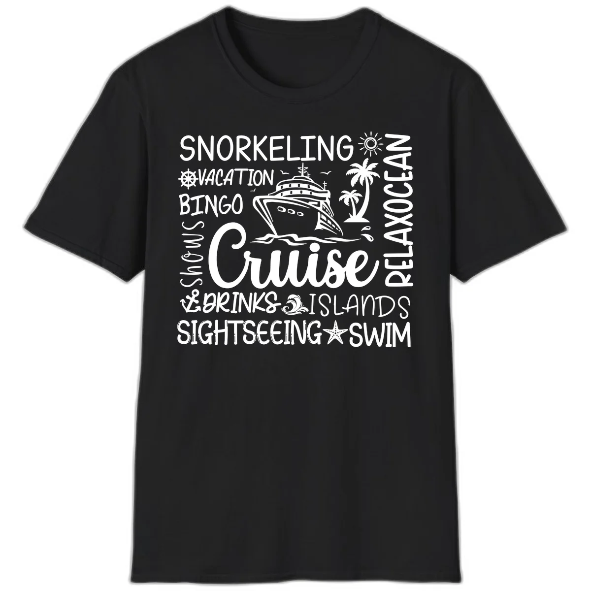 Cruise Word Cloud Vacation T-Shirt in Black