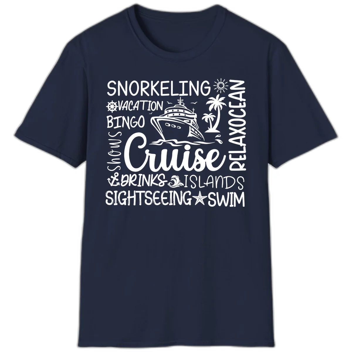 Cruise Word Cloud Vacation T-Shirt in Navy