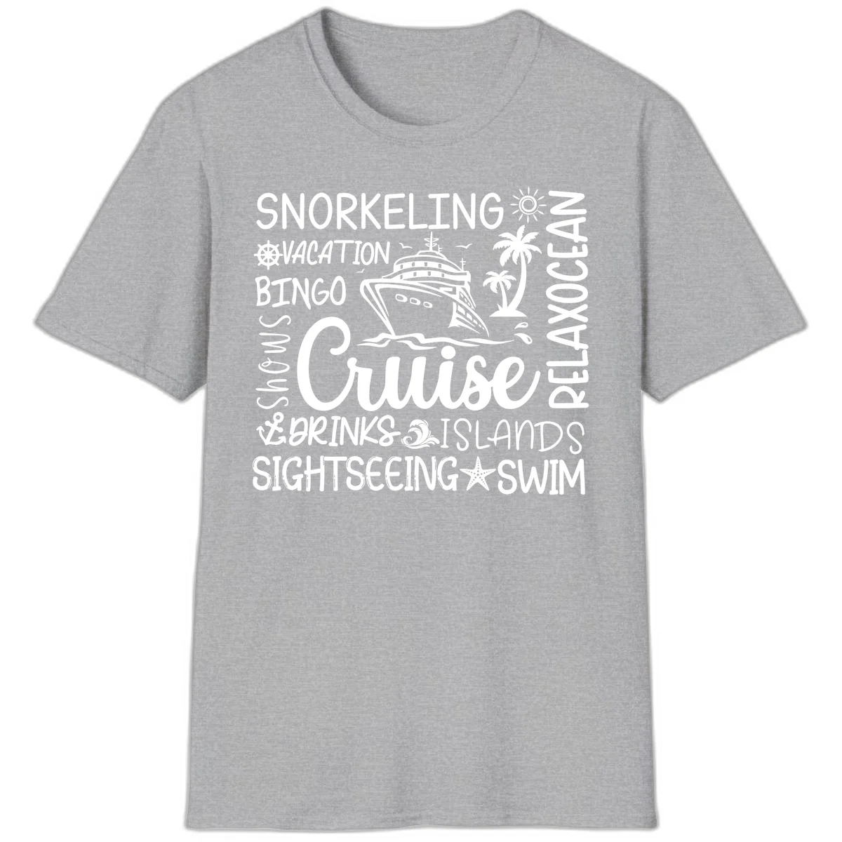 Cruise Word Cloud Vacation T-Shirt in Sport Grey