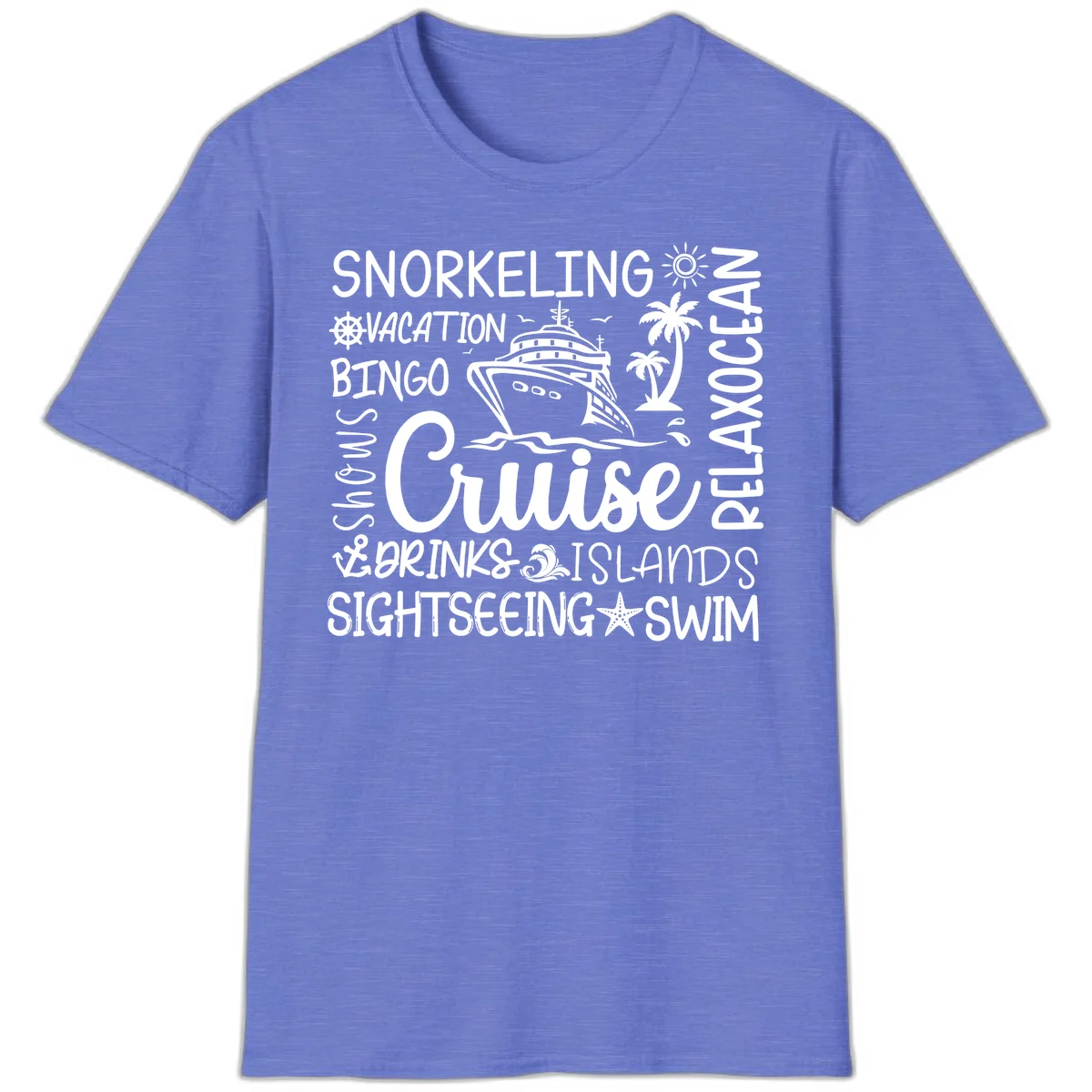 Cruise Word Cloud Vacation T-Shirt in Heather Royal
