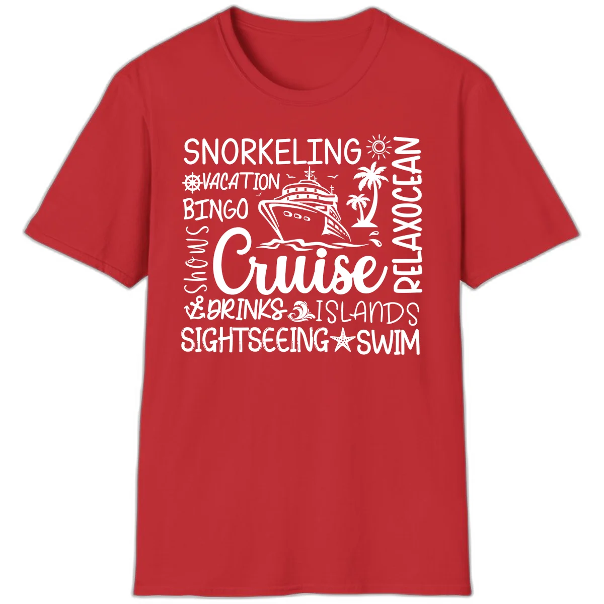Cruise Word Cloud Vacation T-Shirt in Red
