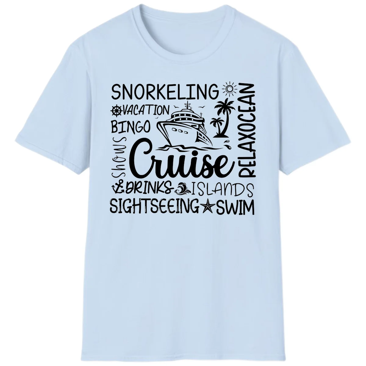 Cruise Word Cloud Vacation T-Shirt in Light Blue