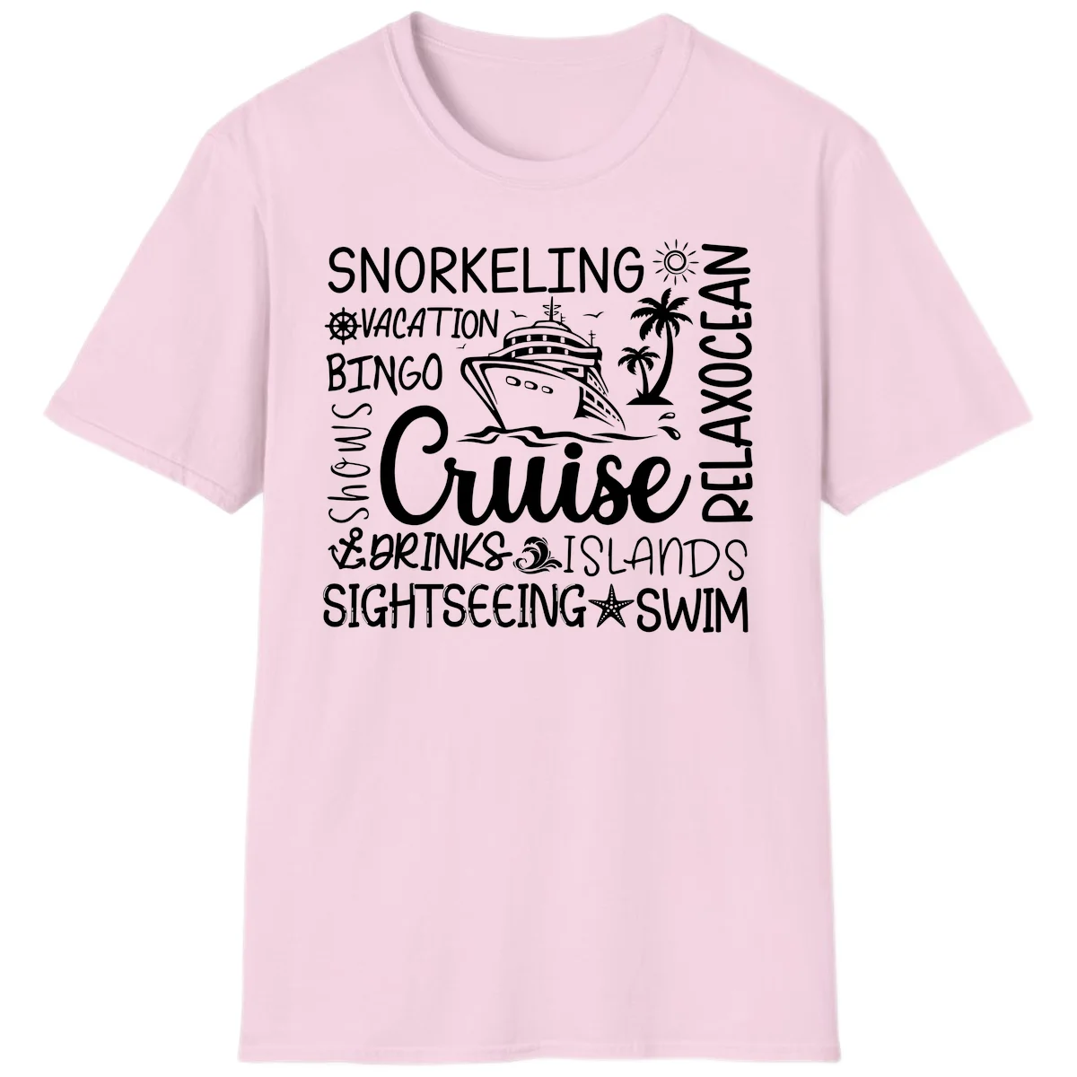Cruise Word Cloud Vacation T-Shirt in Light Pink