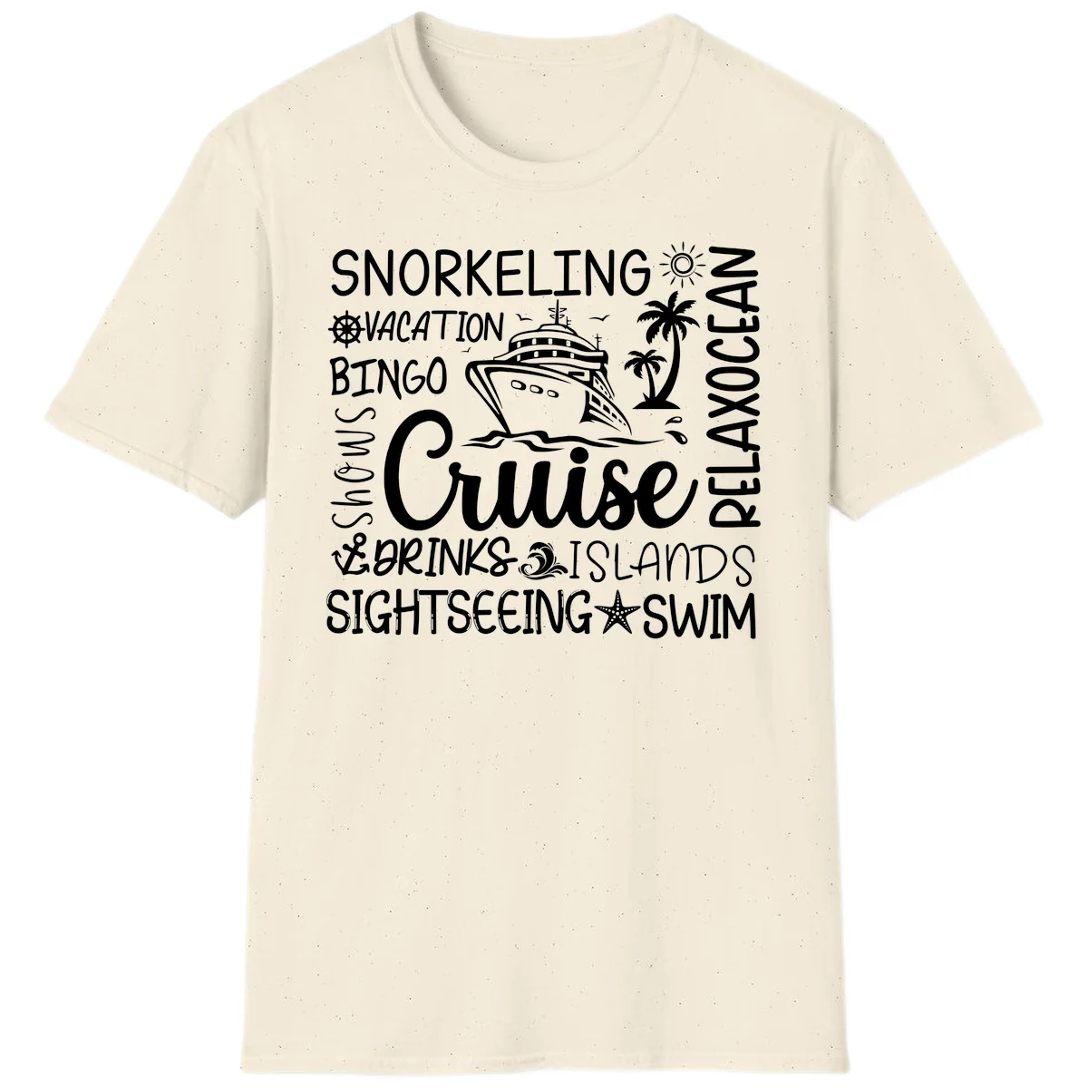 Cruise Word Cloud Vacation T-Shirt in Natural