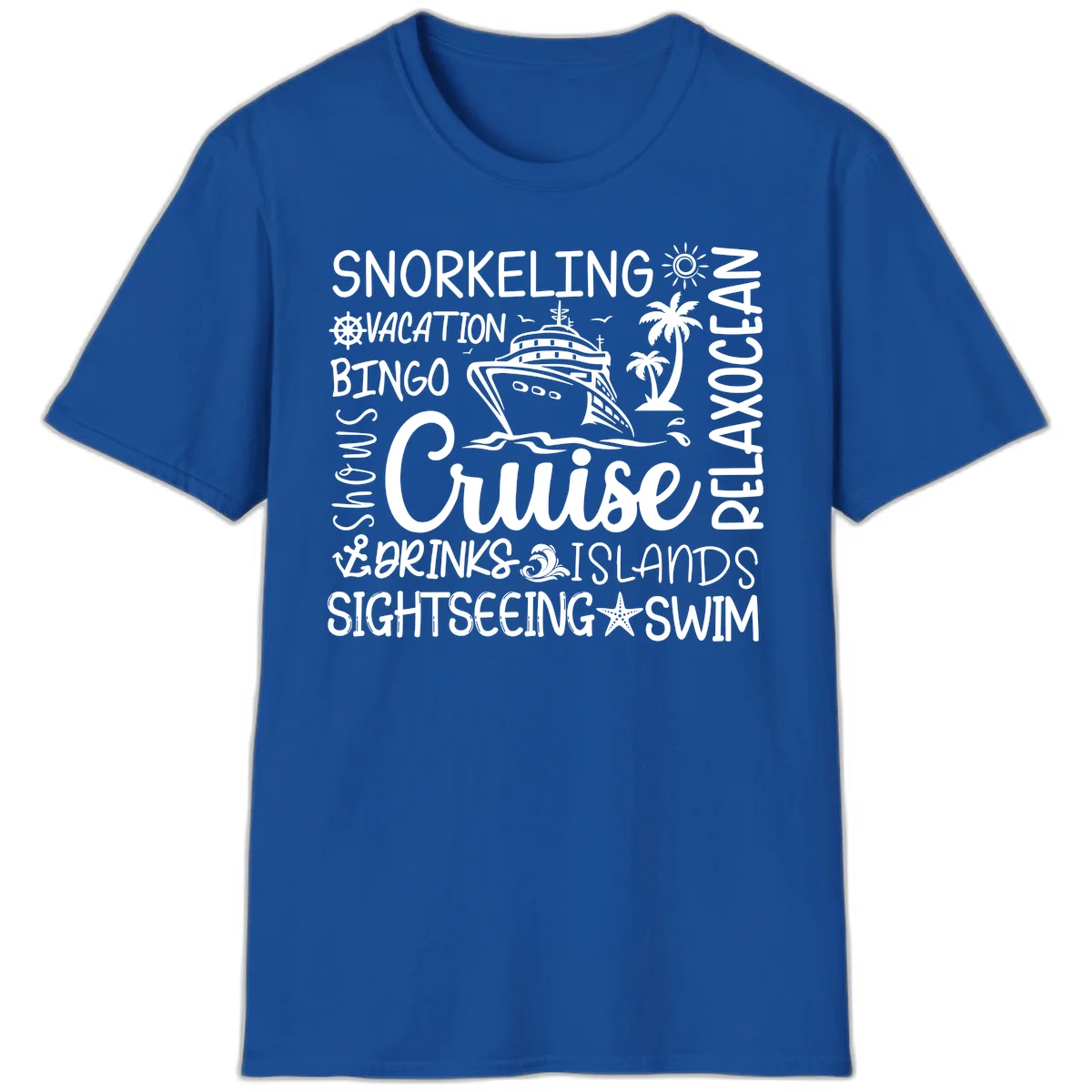 Cruise Word Cloud Vacation T-Shirt in Royal