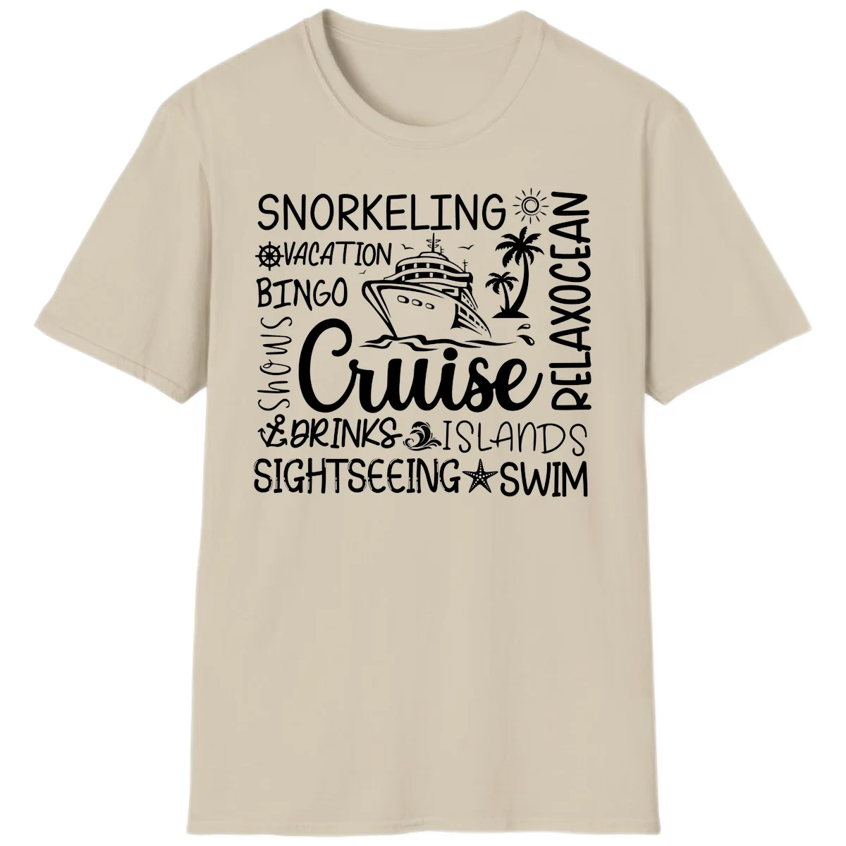 Cruise Word Cloud Vacation T-Shirt in Sand