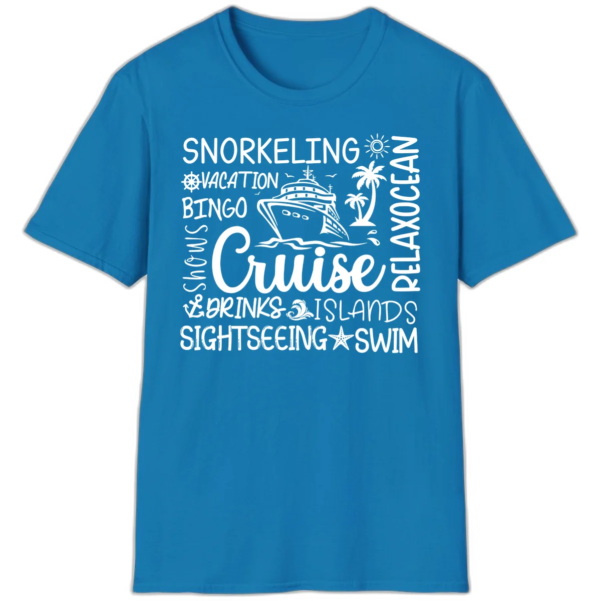 Cruise Word Cloud Vacation T-Shirt in Sapphire