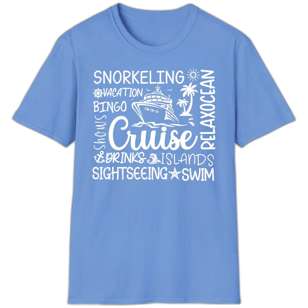 Cruise Word Cloud Vacation T-Shirt in Carolina Blue