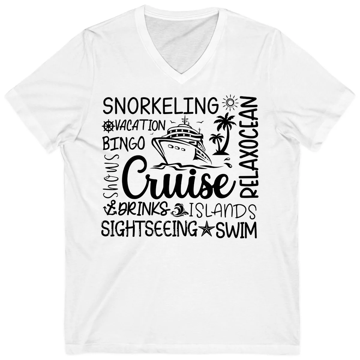 Cruise Word Cloud Vacation V-Neck in White