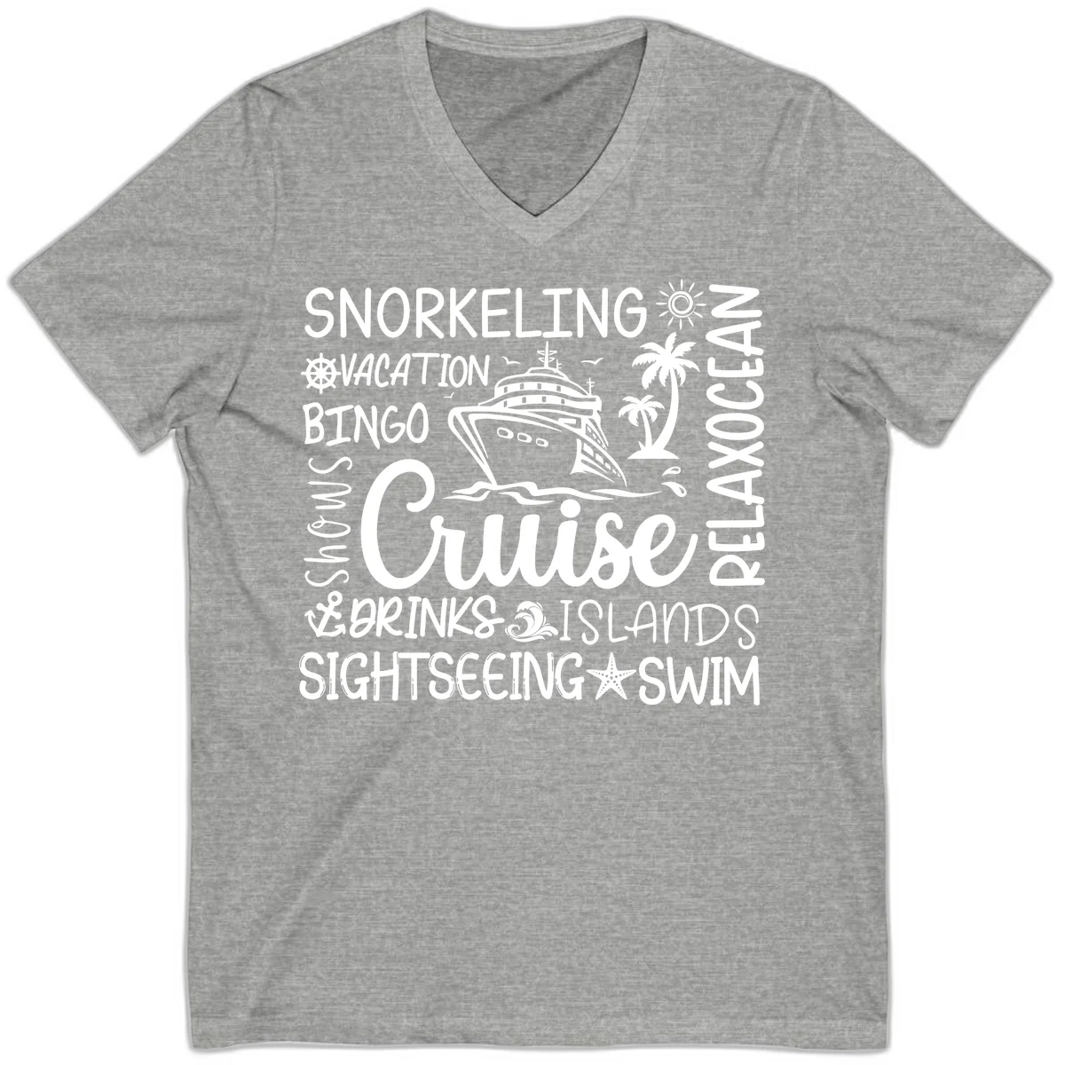 Cruise Word Cloud Vacation V-Neck in Athletic Heather