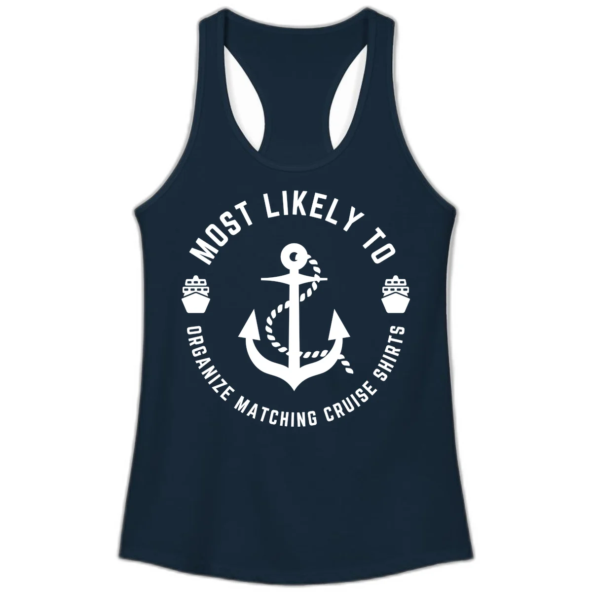 Most Likely To Organize Matching Cruise Shirts Ladies Tank in Solid Midnight Navy