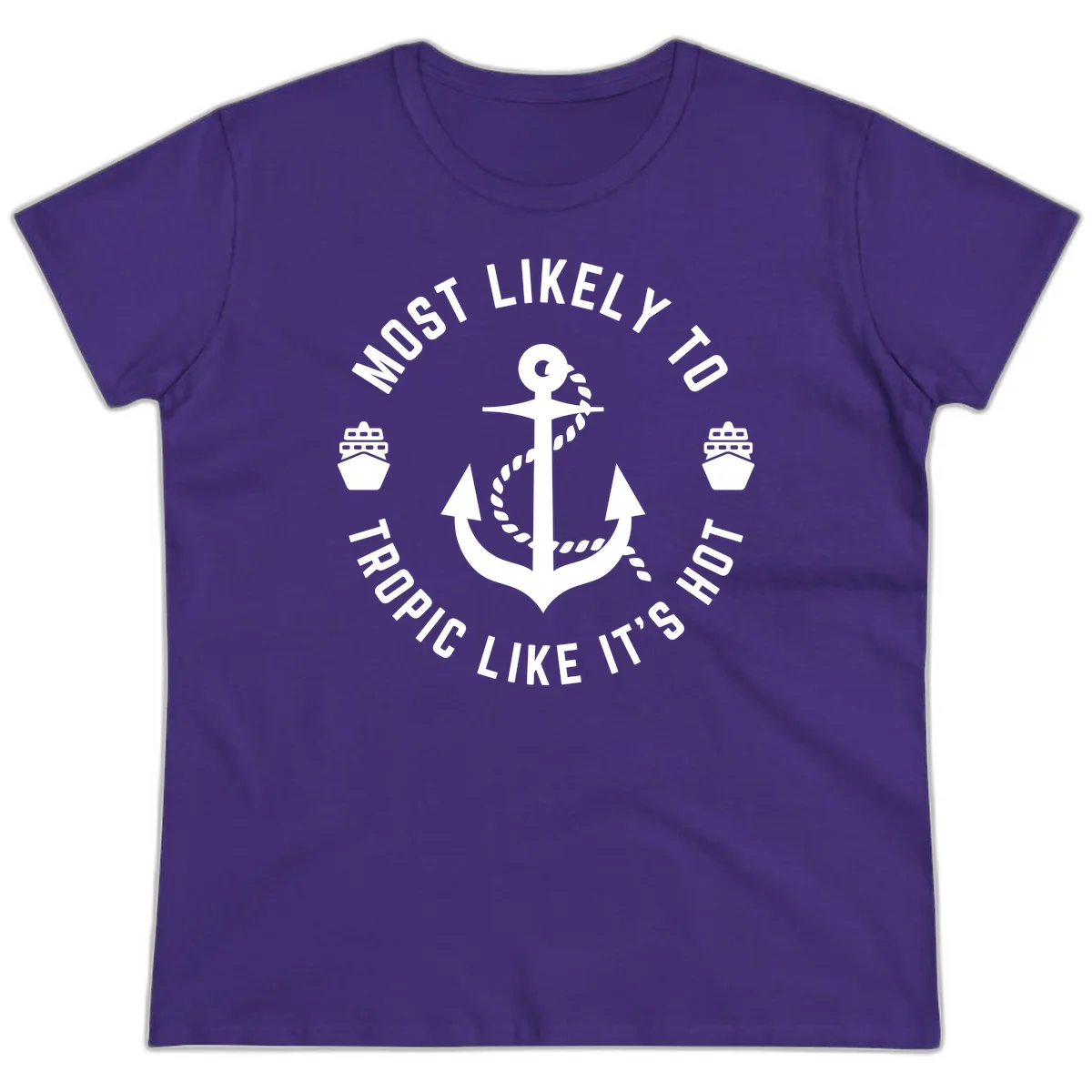 Most Likely To Tropical Like It's Hot Ladies Tee in Purple