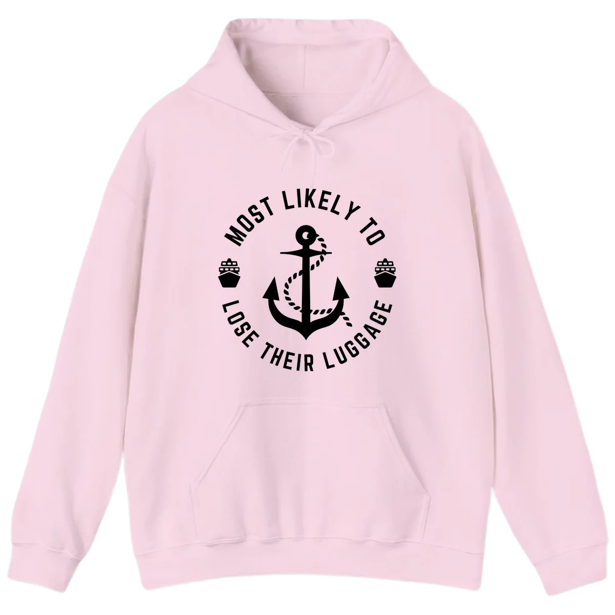 Most Likely To Lose Their Luggage Hoodie in Light Pink
