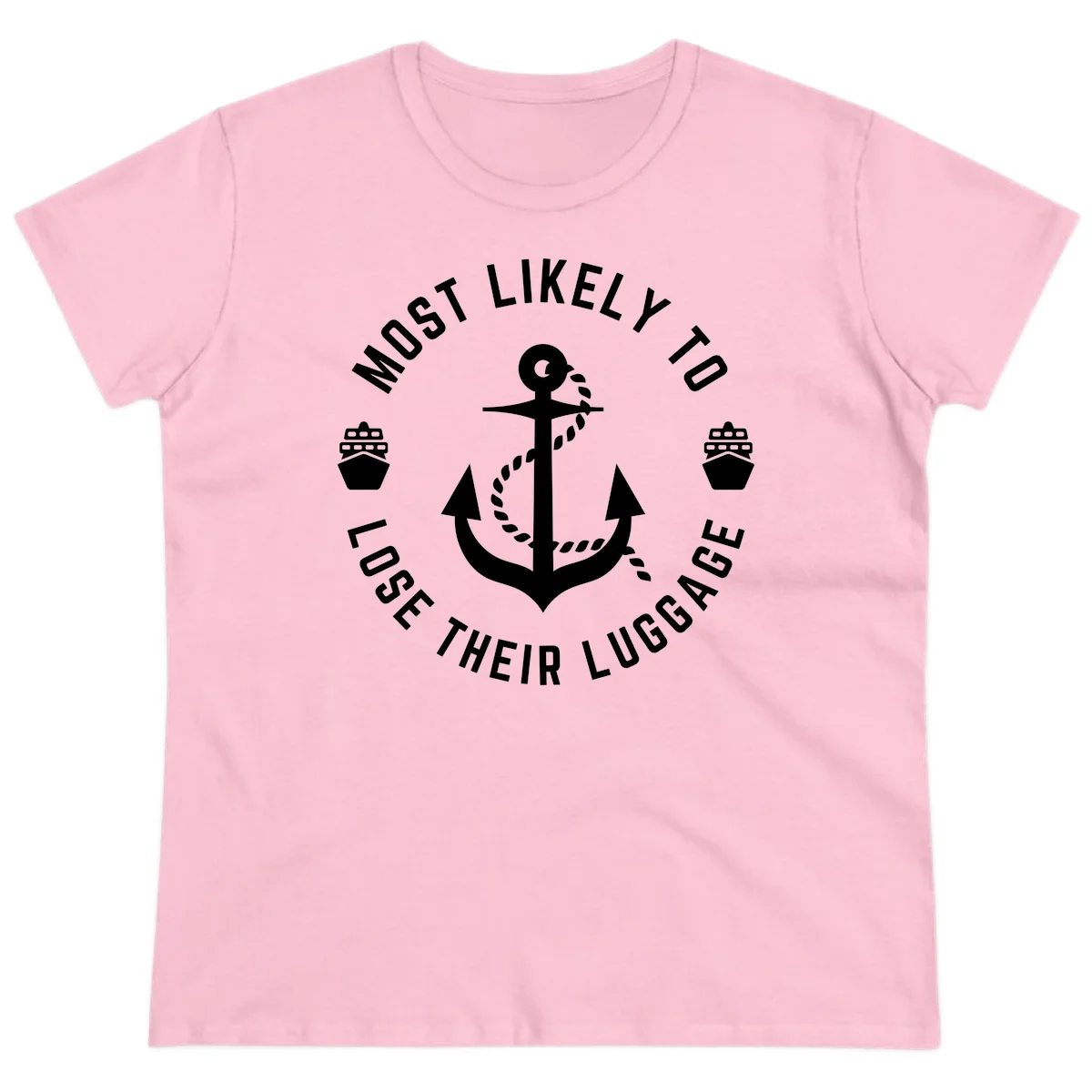 Most Likely To Lose Their Luggage Ladies Tee in Light Pink