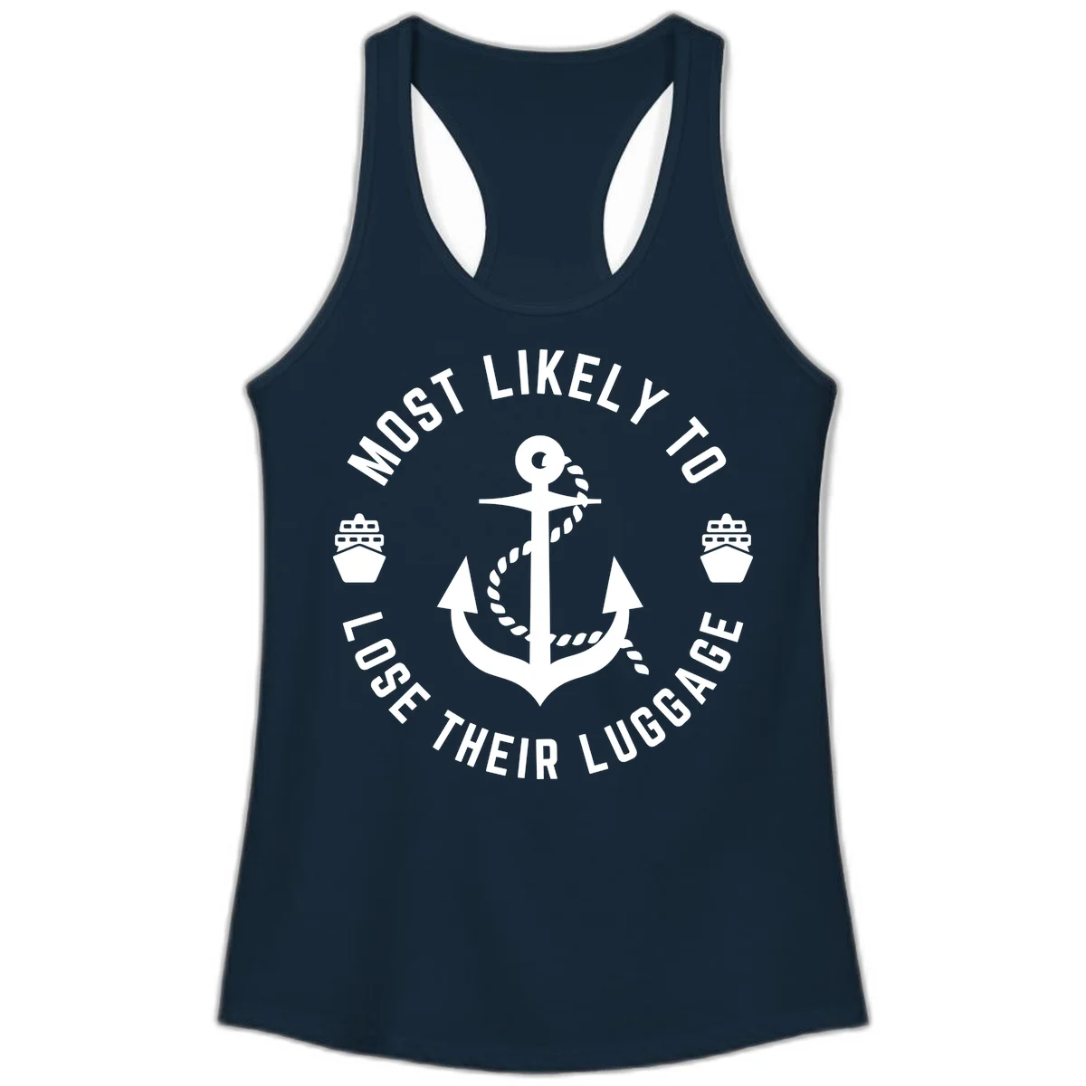 Most Likely To Lose Their Luggage Ladies Tank Top in Solid Midnight Navy