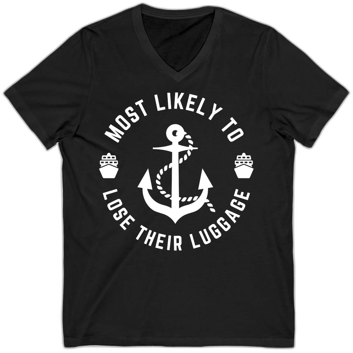 Most Likely To Lose Their Luggage V-Neck Tee in Black
