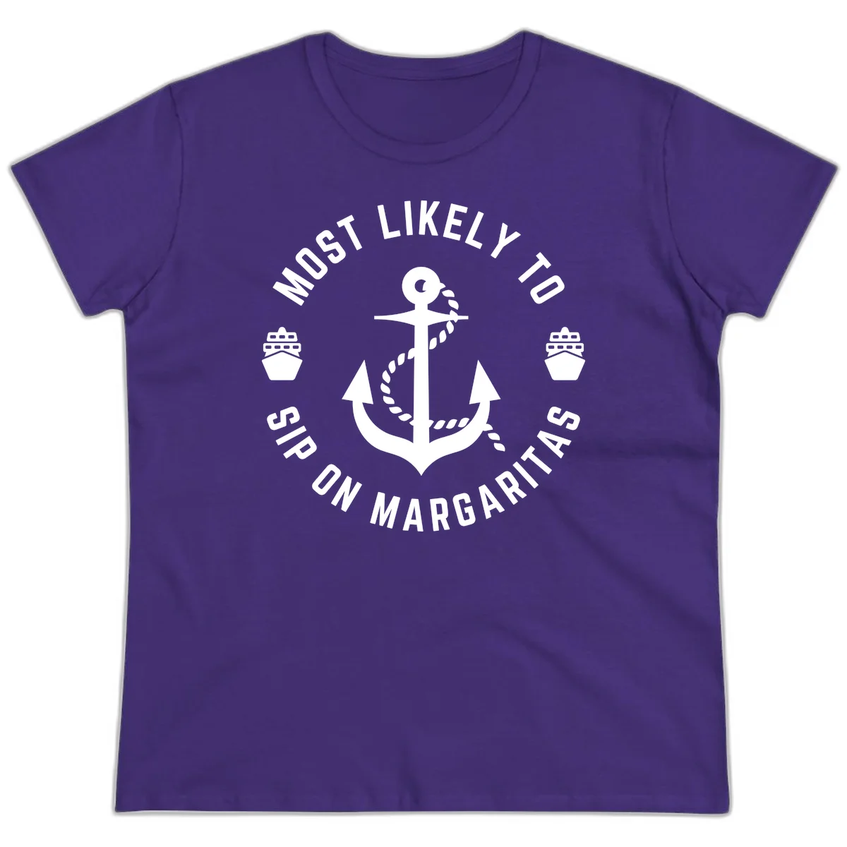 Most Likely To Ship On Margaritas Ladies Tee in Purple