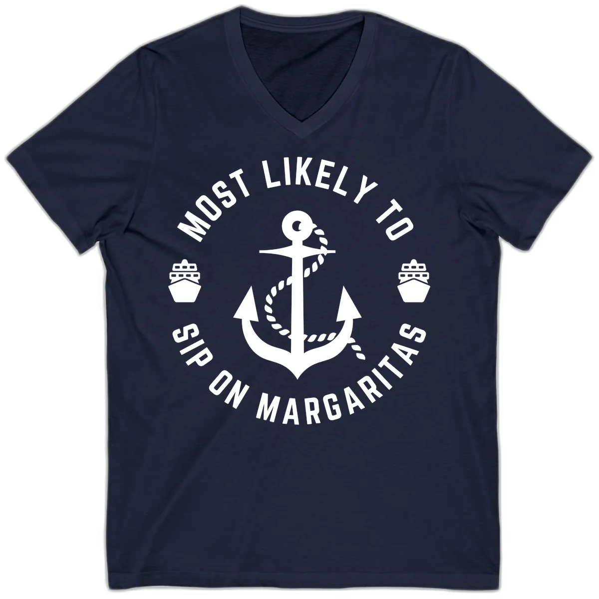 Most Likely To Ship On Margaritas V-Neck in Navy