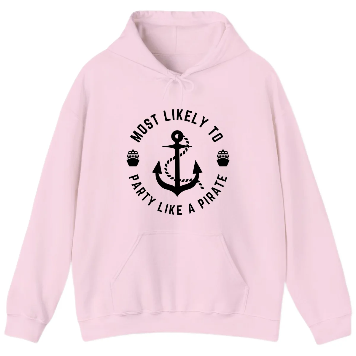 Most Likely To Party Like A Pirate Hoodie in Light Pink
