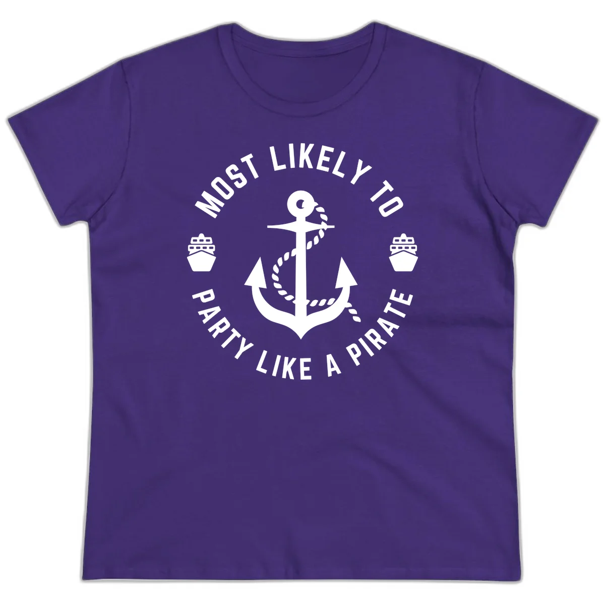 Most Likely To Party Like A Pirate Ladies Tee in Purple