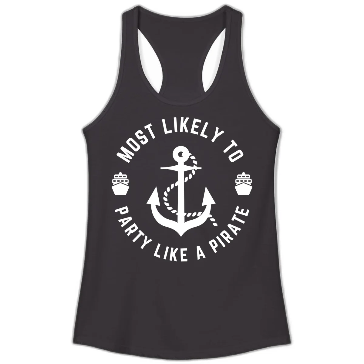Most Likely To Party Like A Pirate Ladies Tank in Black