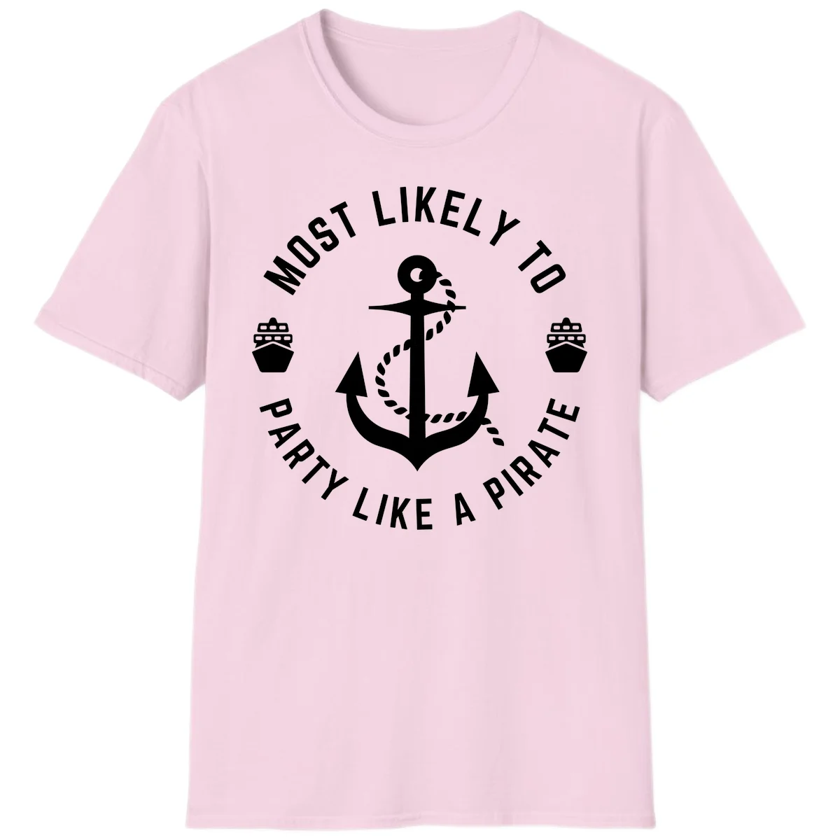 Most Likely To Party Like A Pirate T-Shirt in Light Pink