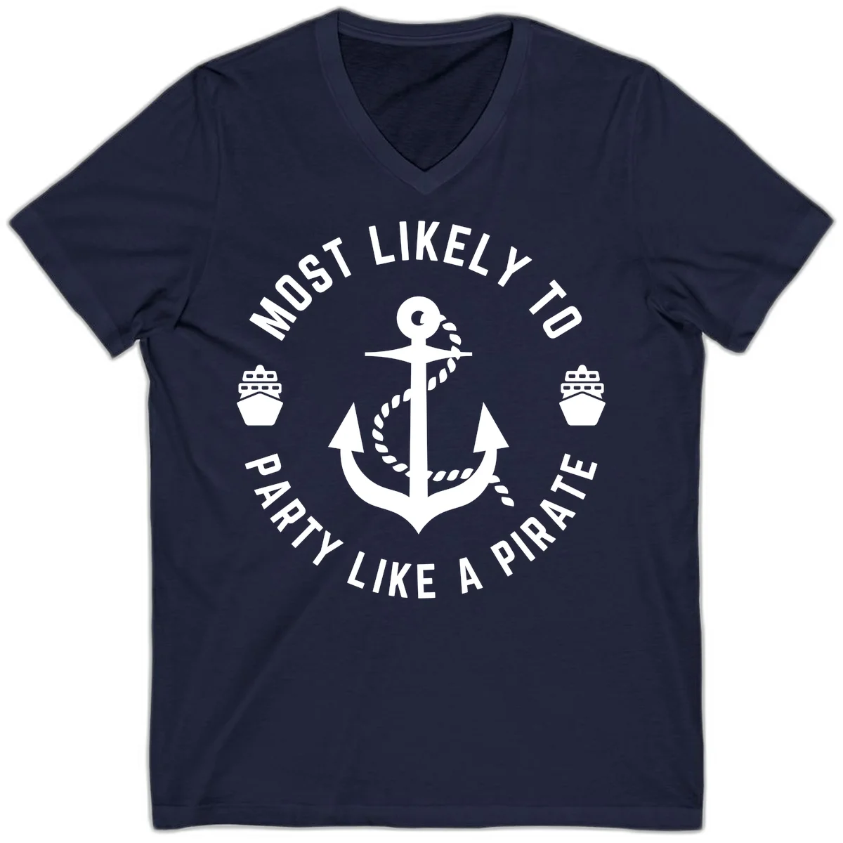 Most Likely To Party Like A Pirate V-Neck Tee in Navy