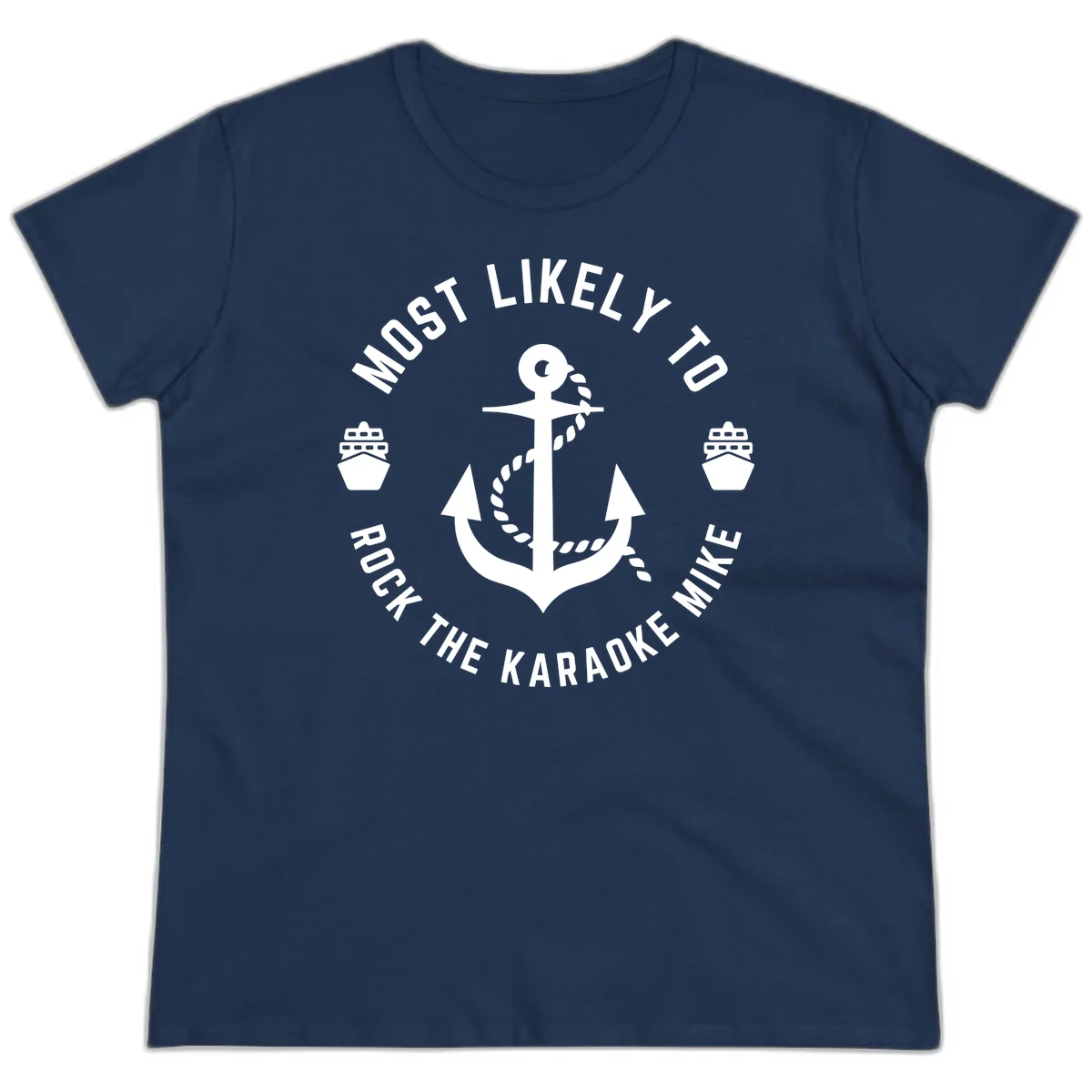 Most Likely To Rock The Karaoke Cruise Ladies Tee in Navy