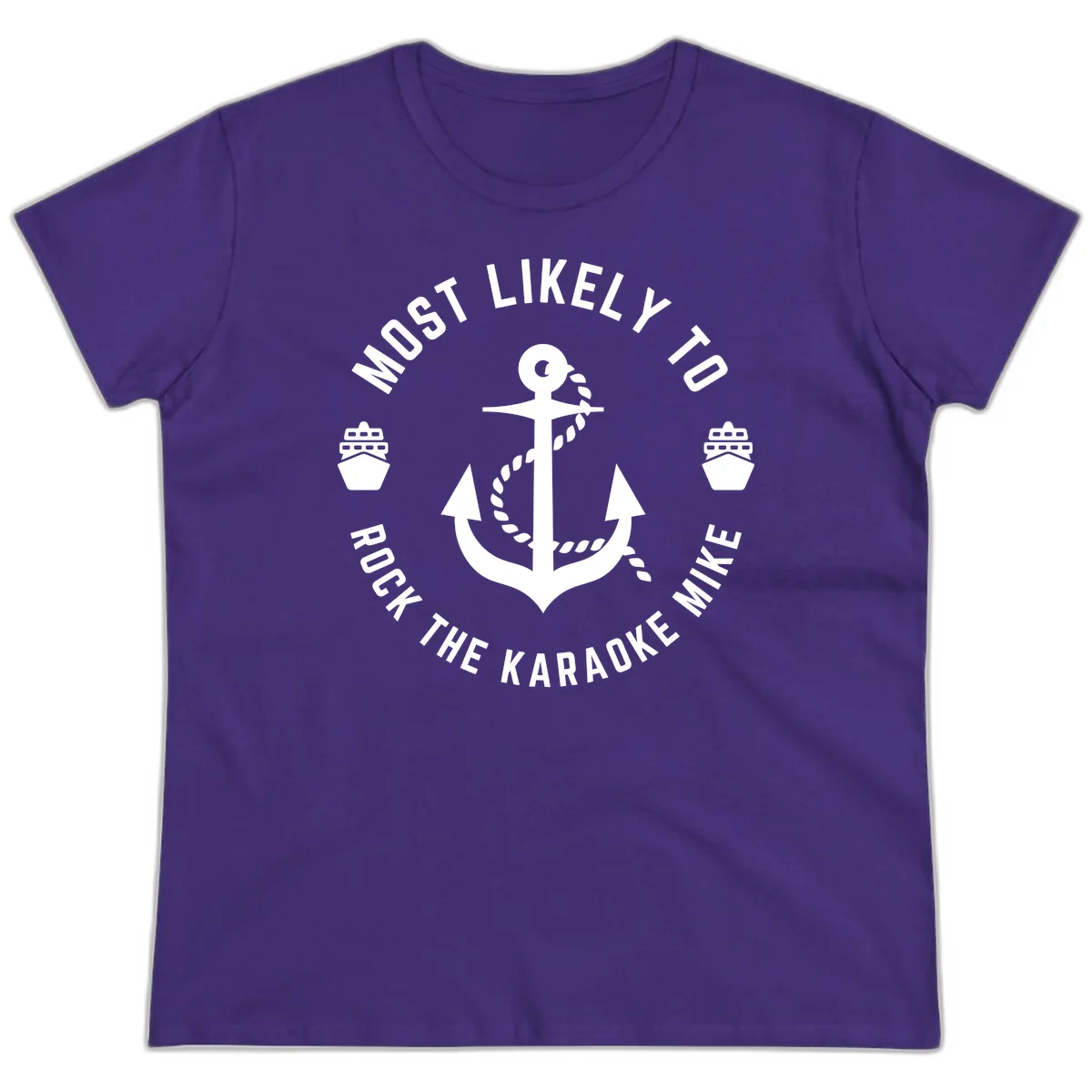 Most Likely To Rock The Karaoke Cruise Ladies Tee in Purple