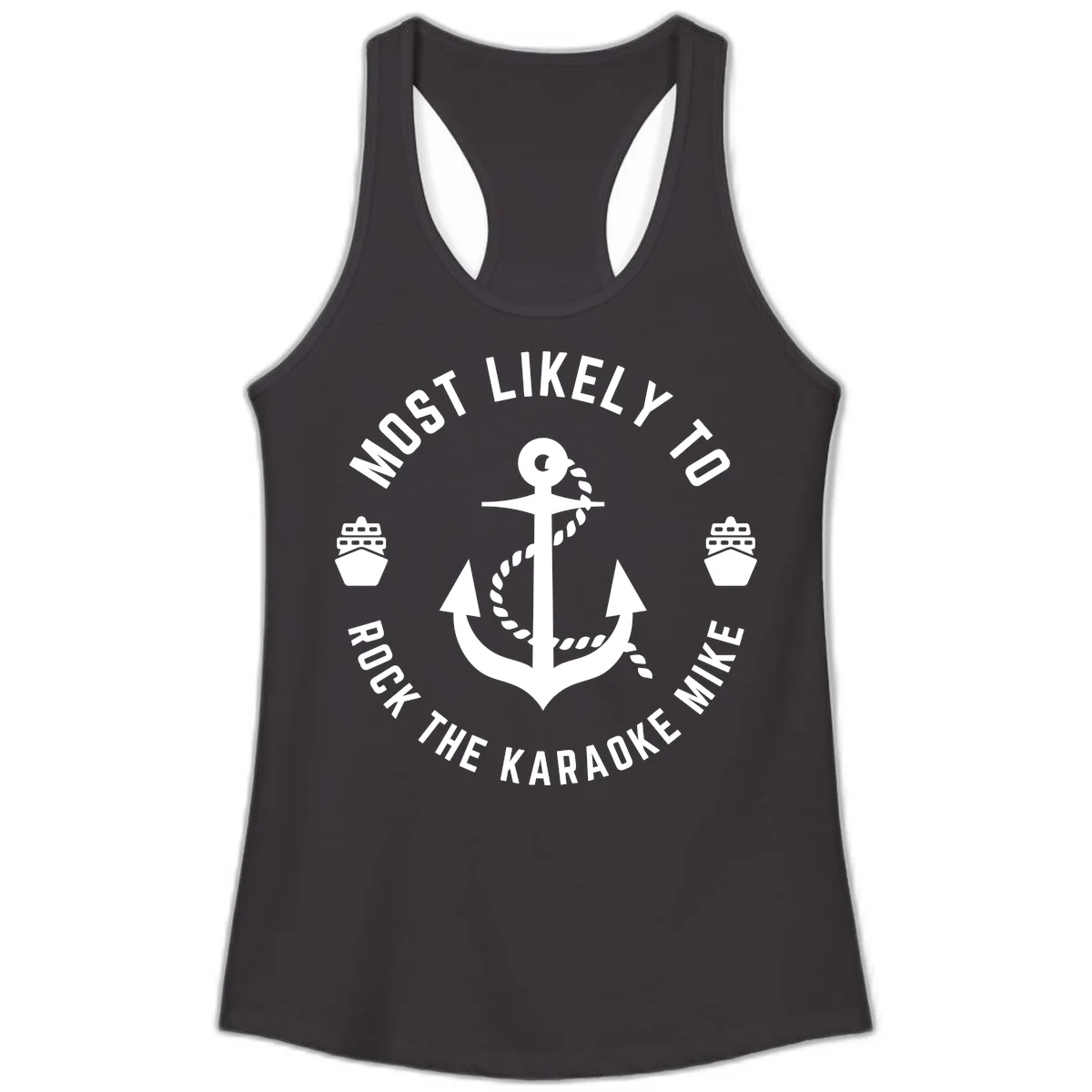Most Likely To Rock The Karaoke Cruise Ladies Tank in Black