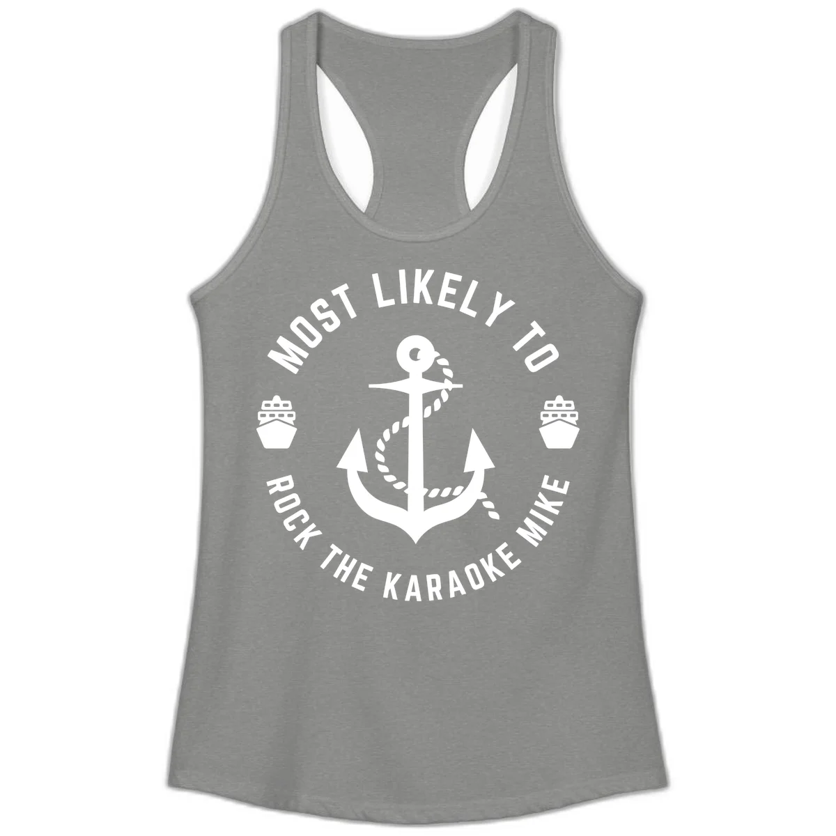 Most Likely To Rock The Karaoke Cruise Ladies Tank in Heather Grey