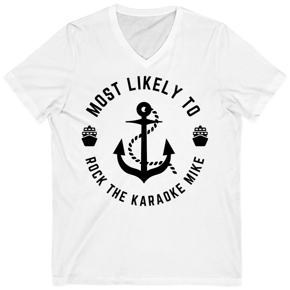 Most Likely To Rock The Karaoke Cruise V-Neck in White